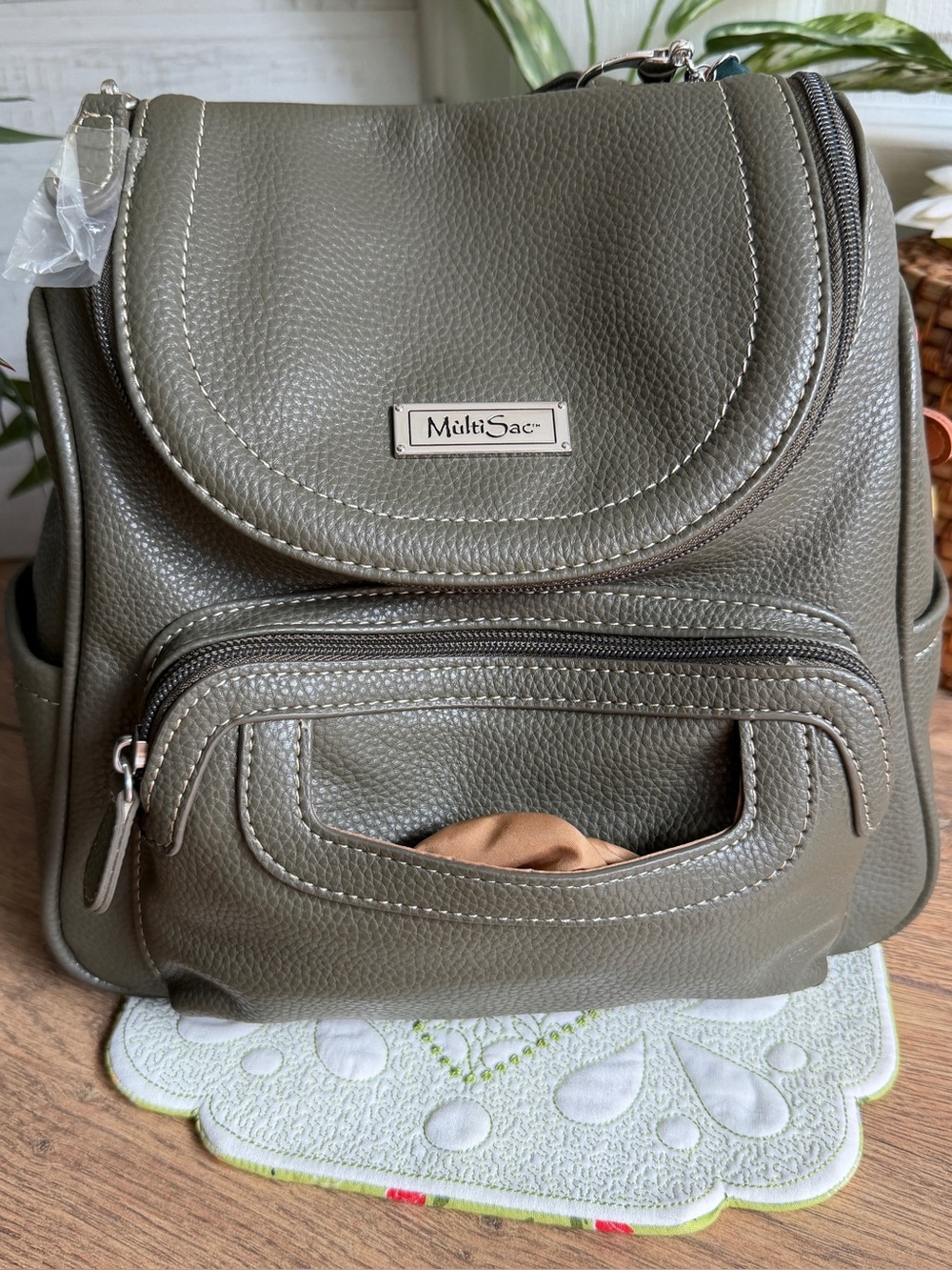 MultiSac Olive Green Pebbled VL Backpack Purse Travel Bag – Graduation Gift - Picture 10 of 11
